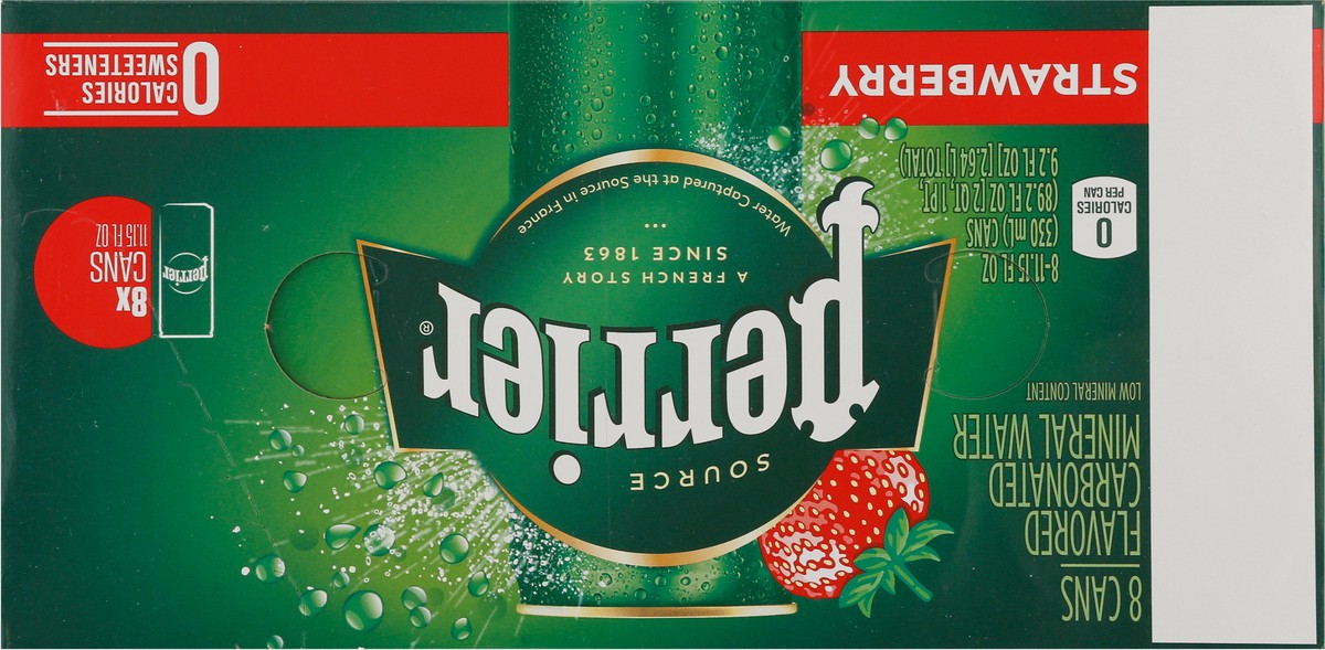 slide 4 of 9, Perrier Strawberry Flavored Sparkling Water, Sleek Cans - 89.2 oz, 8 ct