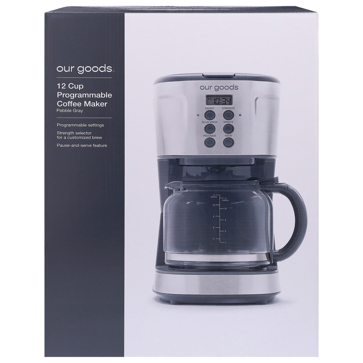 slide 1 of 13, Our Goods Pebble Gray 12 Cup Programmable Coffee Maker 1 Each, 1 ct