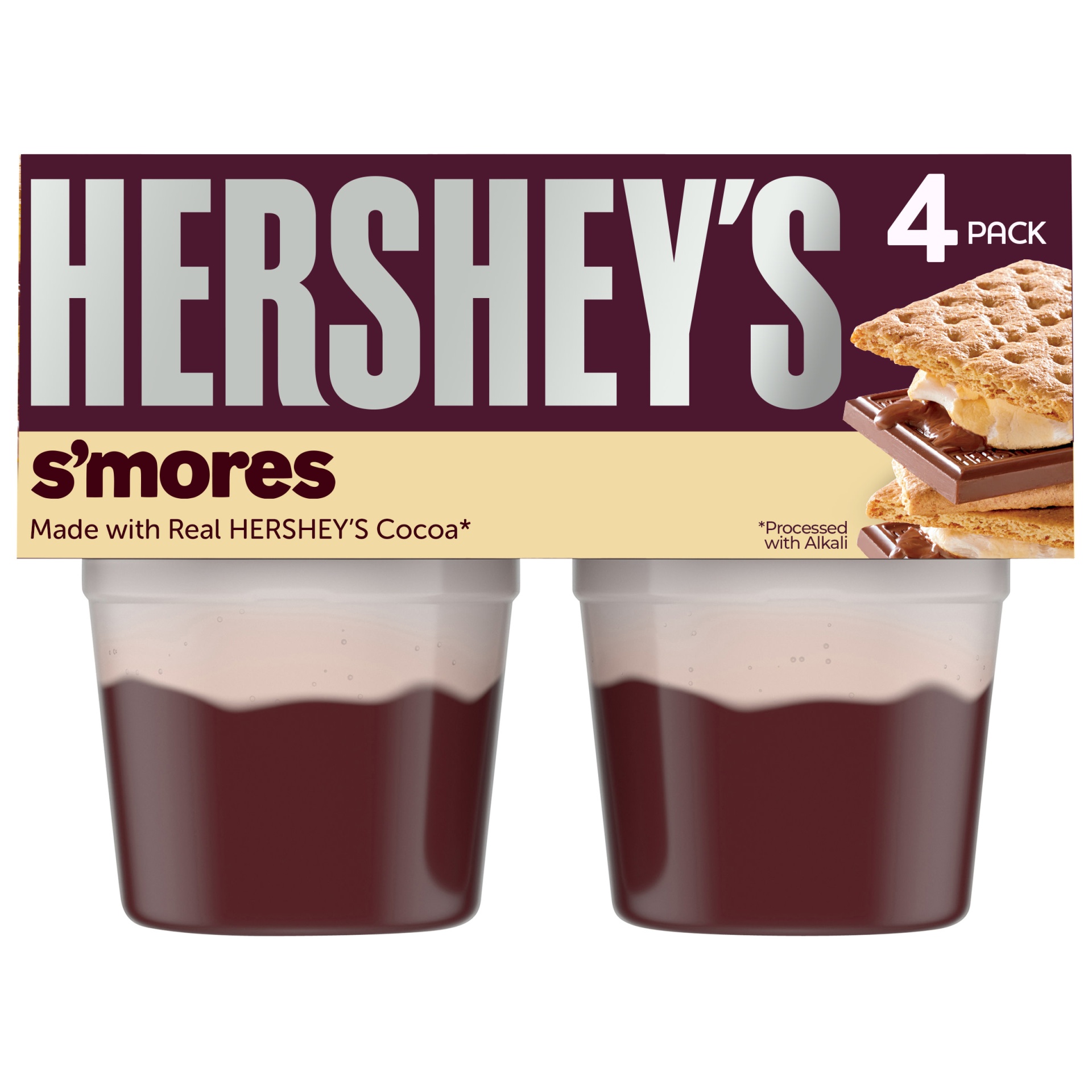 slide 1 of 1, Hershey's S'mores Ready-to-Eat Pudding Cups Snack with Milk & Real Cocoa Cups, 4 ct; 13.1 oz