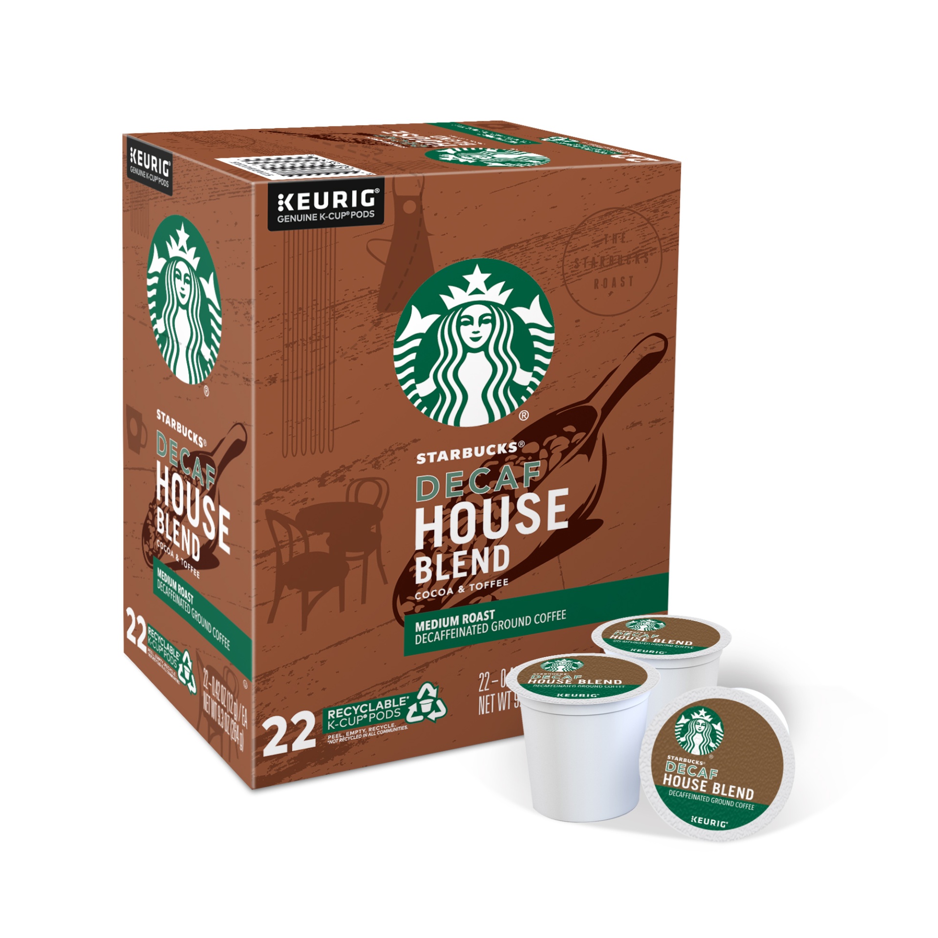 slide 1 of 8, Starbucks House Blend Decaf Coffee Keurig K-Cup Pods, 22 ct