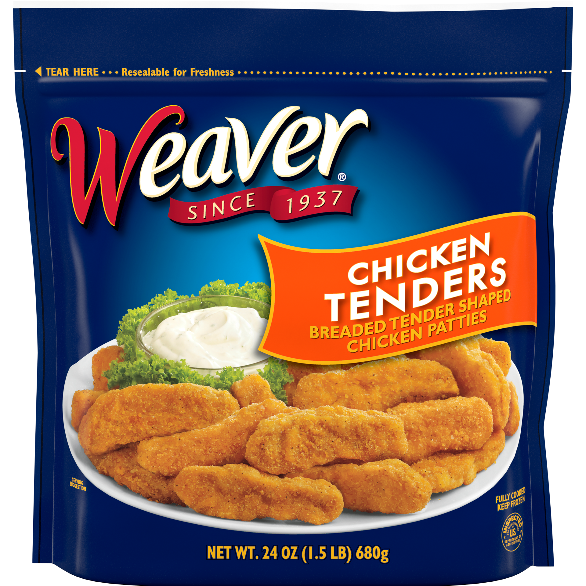 slide 1 of 3, Weaver Chicken Breast Tenders, 1.5 lb. (Frozen), 680.39 g