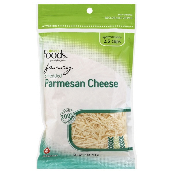 slide 1 of 1, Lowes Foods Fancy Shredded Parmesan Cheese, 10 oz