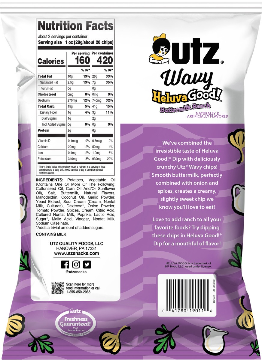 slide 2 of 7, Utz 2.75 oz Utz Heluva Good! Buttermilk Ranch Wavy Potato Chips, 2.75 oz