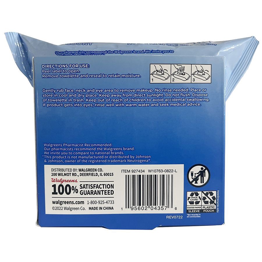 slide 5 of 5, Walgreens Cleansing Makeup Remover Towelettes, 2 x 25 Pack, 25 ct