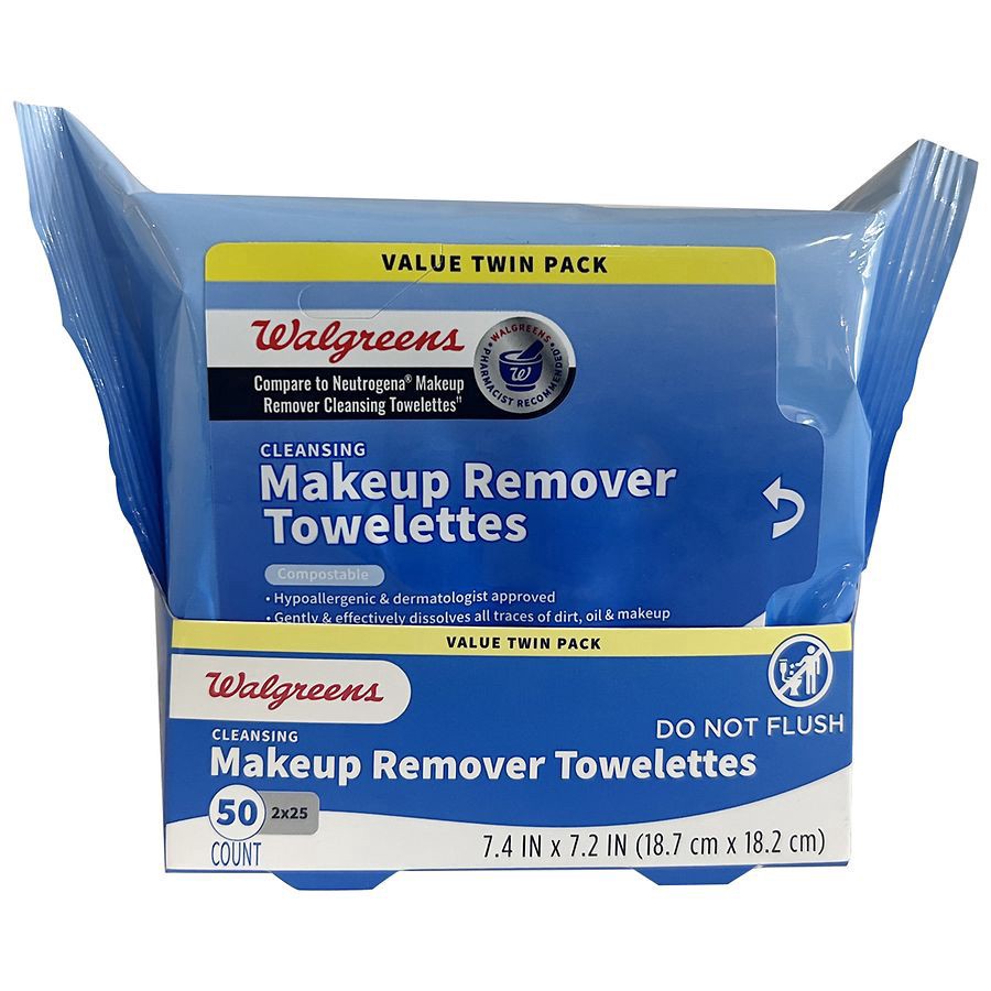 slide 1 of 5, Walgreens Cleansing Makeup Remover Towelettes, 2 x 25 Pack, 25 ct