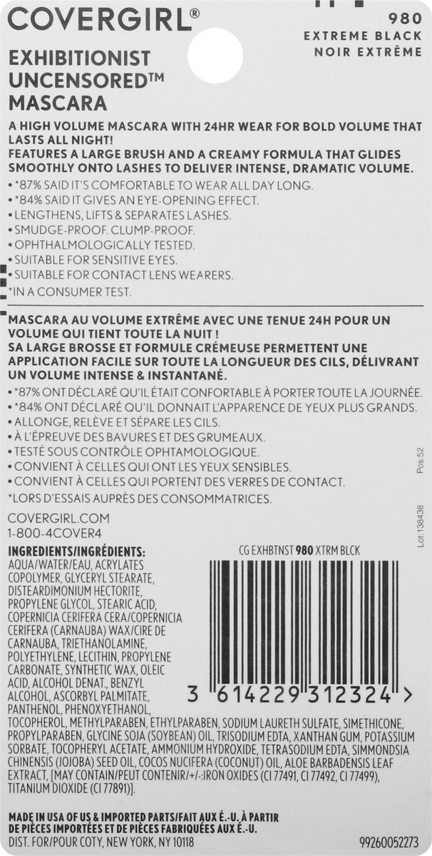 slide 4 of 9, Covergirl Exhibitionist Extreme Black 980 Uncensored Mascara 9 ml, 9 ml