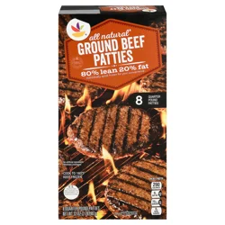 Our Brand Natural 80% Lean 20% Fat Ground Beef Patties - 8 ct Frozen