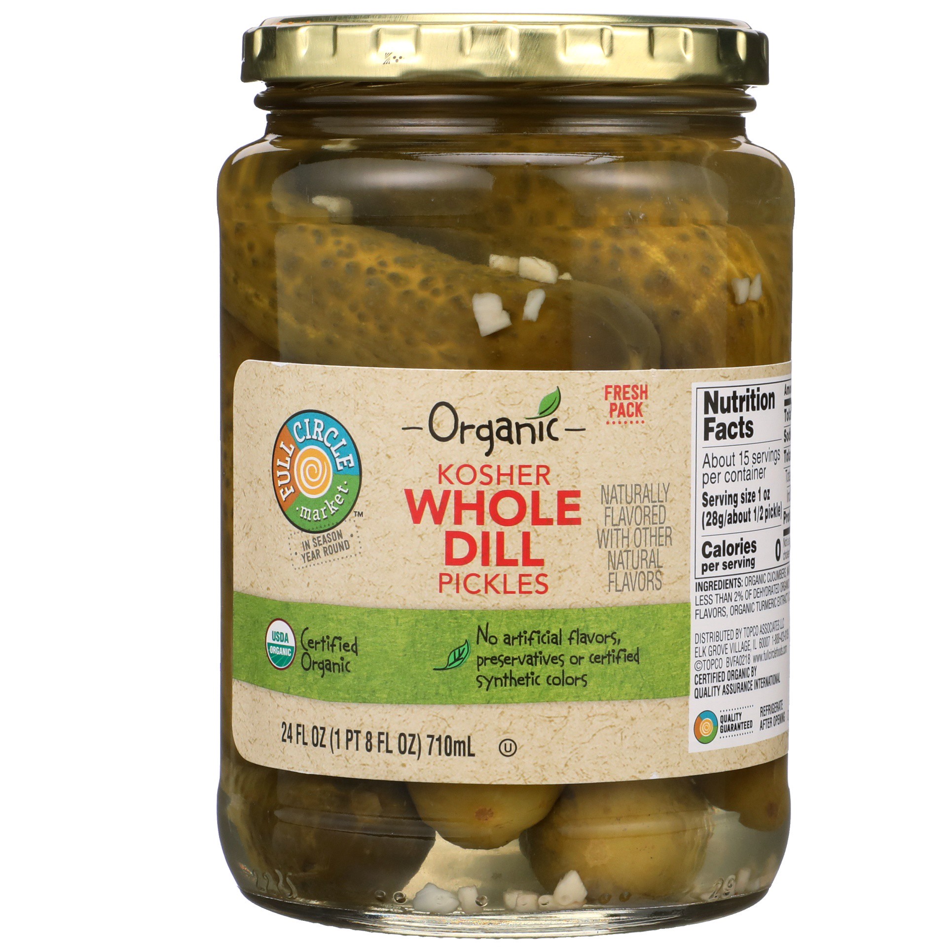 slide 1 of 6, Full Circle Market Organic Whole Dill Classic Kosher Pickles, 24 fl oz