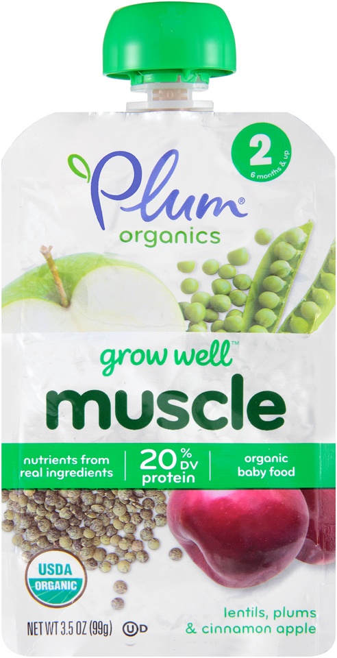 slide 1 of 1, Plum Organics Grow Well - Muscle Lentils, Plums, & Cinnamon Apple, 3.5 oz