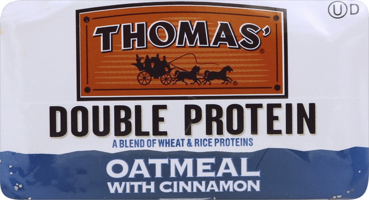 slide 4 of 5, Thomas' Double Protein Oatmeal English Muffins, 13 oz