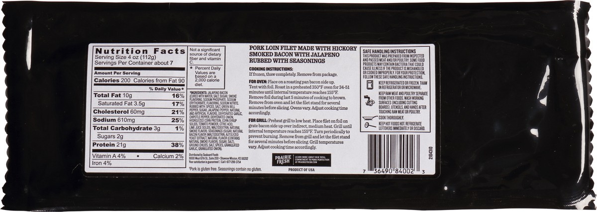 slide 9 of 13, Prairie Fresh Signature Pork Loin Filet with Hickory Smoked Bacon and Jalapeño, 27.2 oz