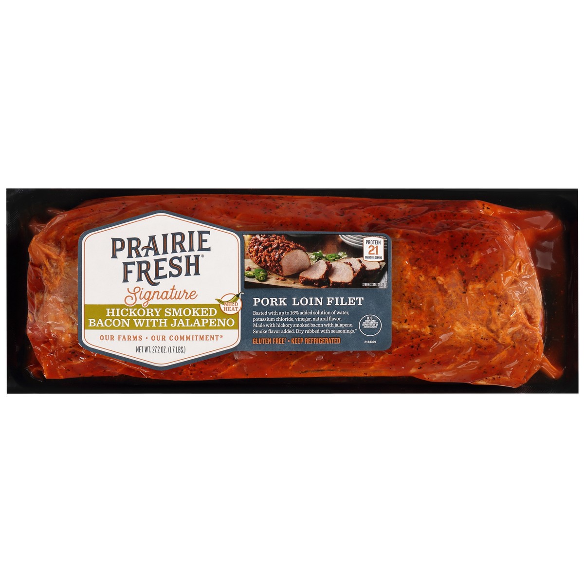 slide 5 of 13, Prairie Fresh Signature Pork Loin Filet with Hickory Smoked Bacon and Jalapeño, 27.2 oz