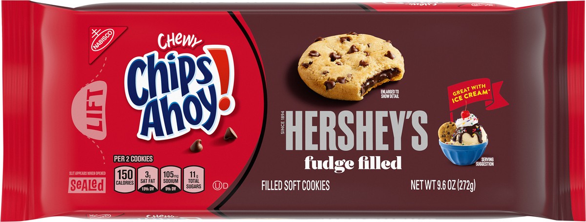slide 7 of 9, CHIPS AHOY! Chewy Hershey's Fudge Filled Soft Cookies, 9.6 oz, 9.6 oz