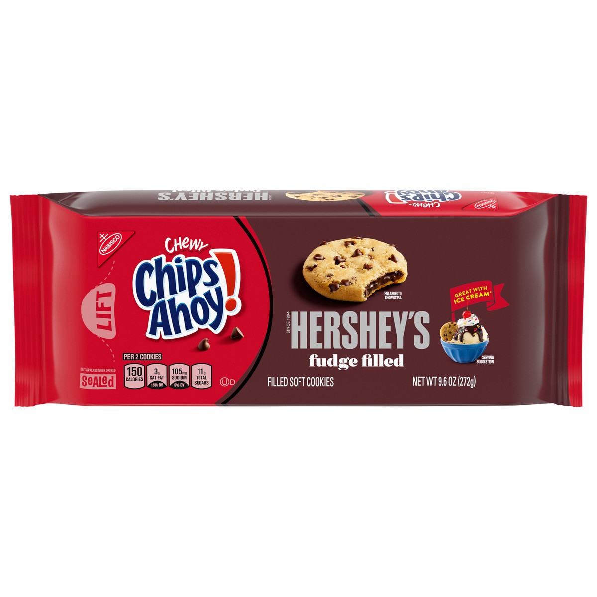 slide 1 of 9, CHIPS AHOY! Chewy Hershey's Fudge Filled Soft Cookies, 9.6 oz, 9.6 oz