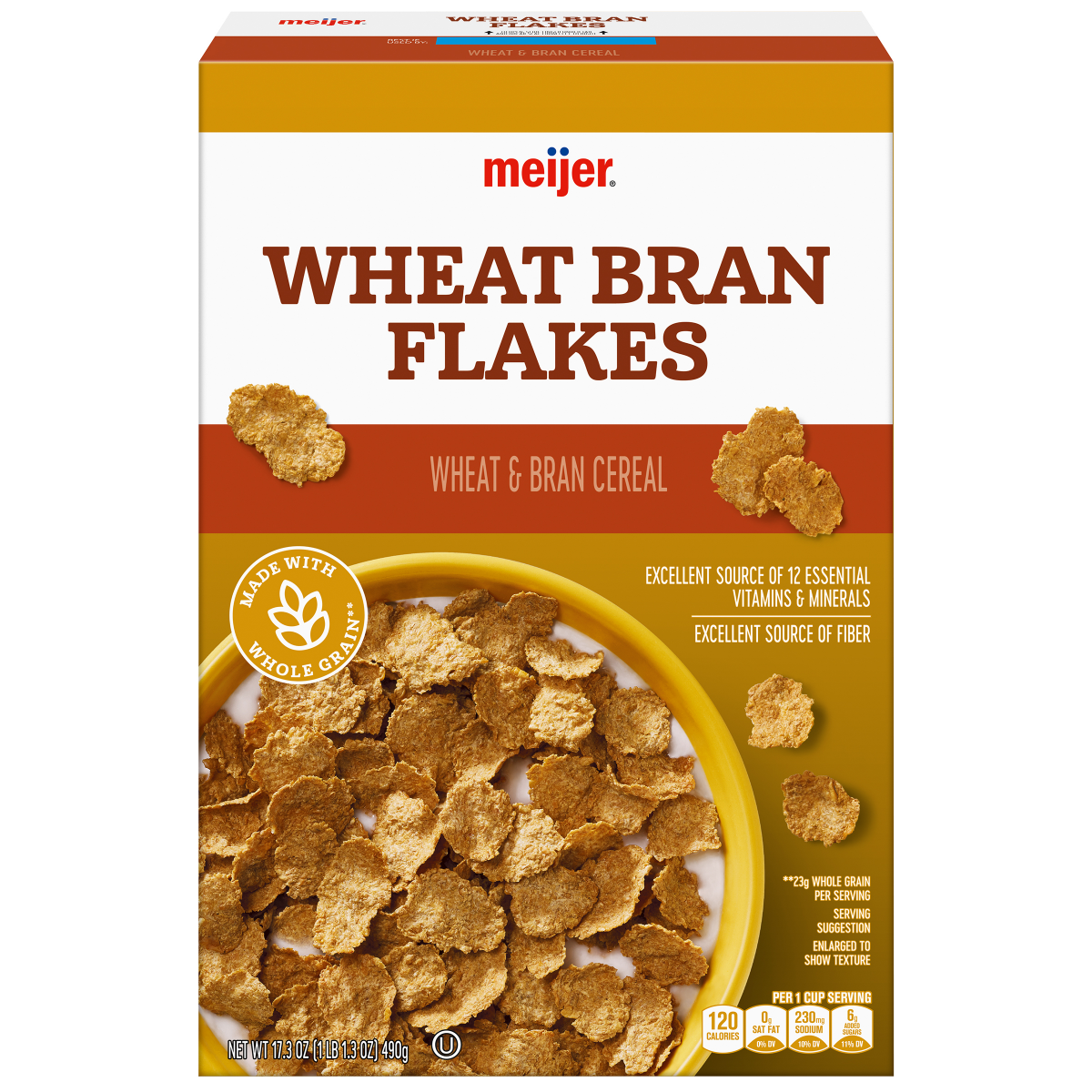 slide 1 of 5, Meijer Fiber Complete Wheat Bran Flakes, 17.3 OZ   