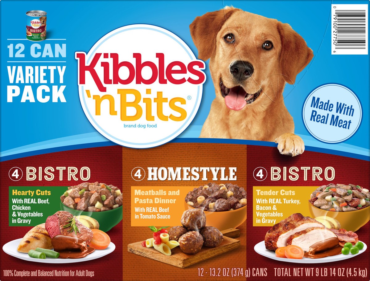 slide 3 of 5, Kibbles 'n Bits Chef's Choice Beef, Meatballs & Turkey Wet Dog Food Variety Pack, 158.4 oz