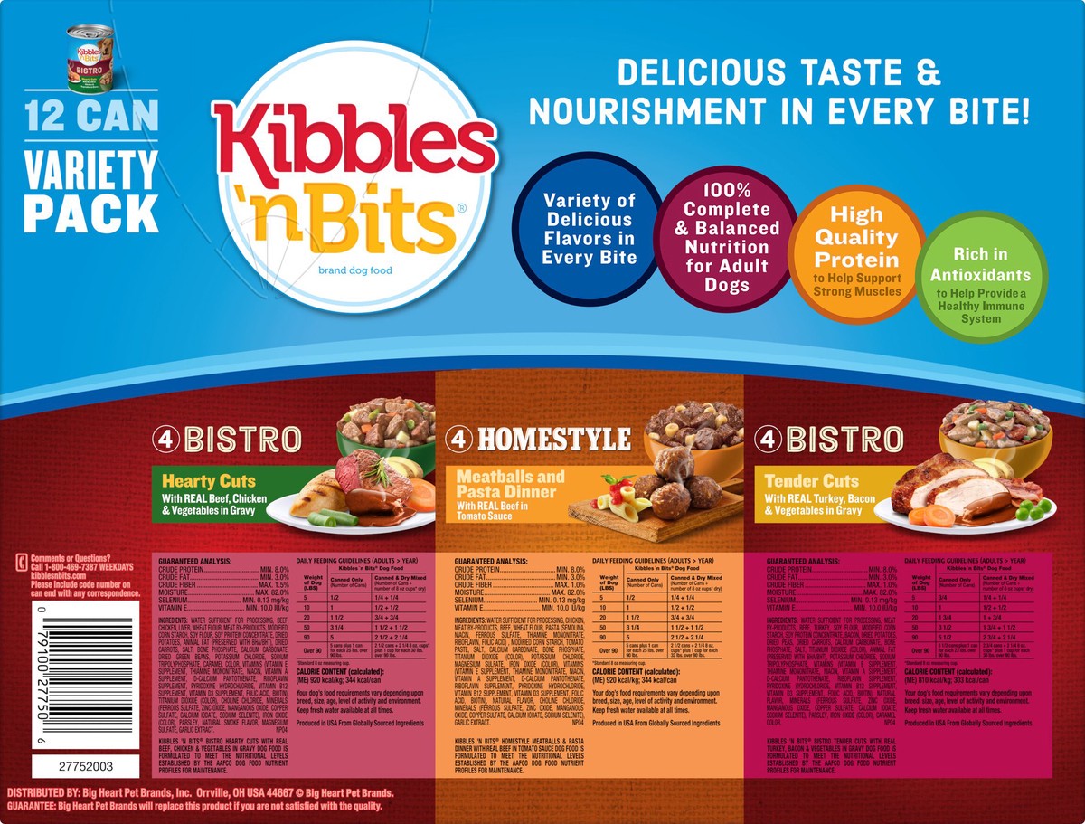 slide 2 of 5, Kibbles 'n Bits Chef's Choice Beef, Meatballs & Turkey Wet Dog Food Variety Pack, 158.4 oz