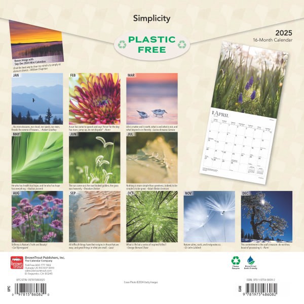 slide 3 of 8, 2025 Browntrout Inspirational Monthly Plastic-Free Square Wall Calendar, 12"" X 12"", Simplicity, January 2025 To December 2025, 1 ct