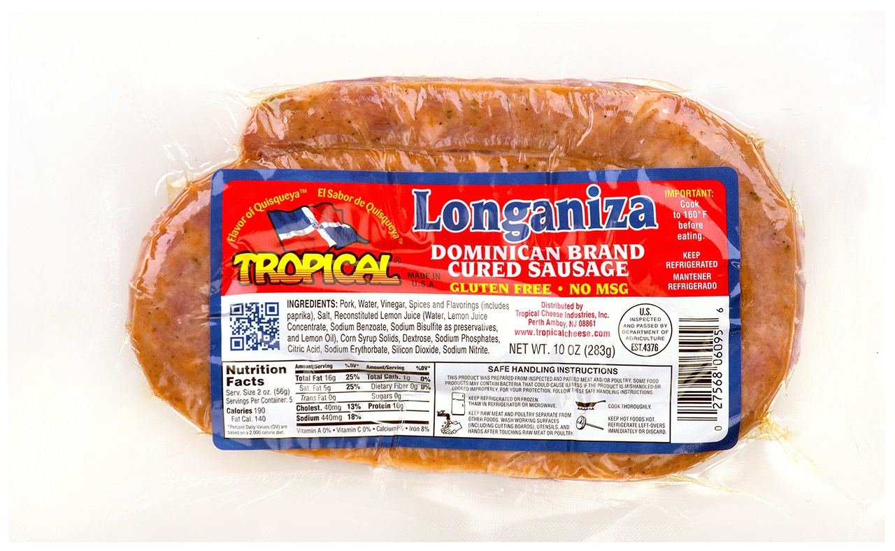 slide 1 of 1, Tropical Cheese Trop Dominican Longaniza, 10 oz