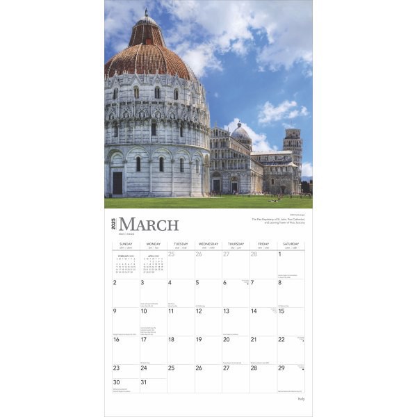 slide 7 of 8, 2025 Browntrout Travel And Scenic Monthly Plastic-Free Square Wall Calendar, 12"" X 12"", Italy, January 2025 To December 2025, 1 ct