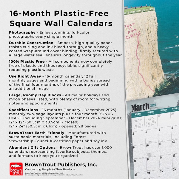 slide 4 of 7, 2025 Browntrout Fun And Humor Monthly Plastic-Free Square Wall Calendar, 12"" X 12"", World’S Toughest Golf Holes, January 2025 To December 2025, 1 ct