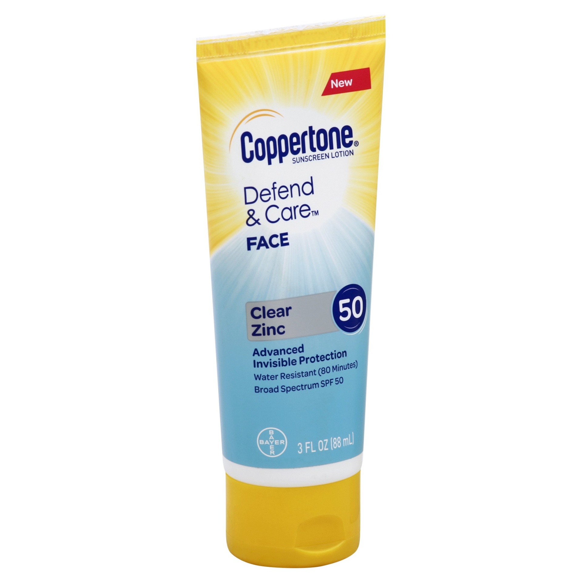 slide 1 of 2, Coppertone Defend & Care Face Clear Zinc Sunscreen Lotion Spf 50, 3 fl oz