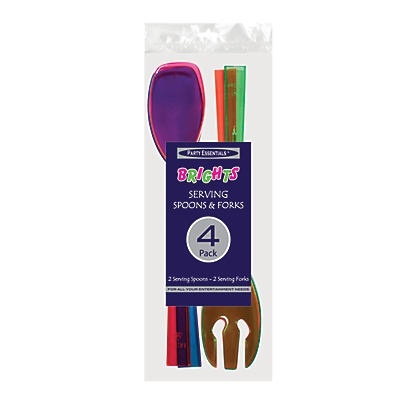 slide 1 of 1, Party Essentials Brights Serving Fork and Spoon - Assorted Colors, 4 ct