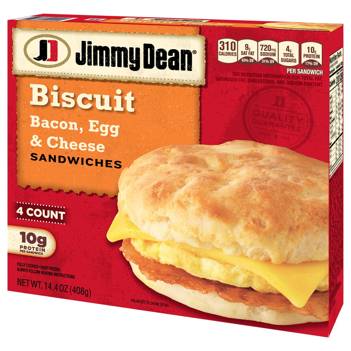 slide 9 of 9, Jimmy Dean Biscuit Breakfast Sandwiches with Bacon, Egg, and Cheese, Frozen, 4 Count, 408.23 g