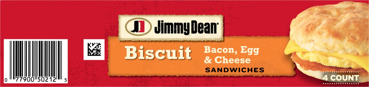 slide 6 of 9, Jimmy Dean Biscuit Breakfast Sandwiches with Bacon, Egg, and Cheese, Frozen, 4 Count, 408.23 g