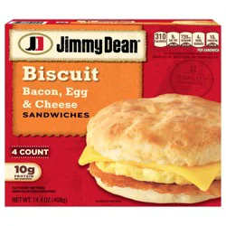 Jimmy Dean Biscuit Breakfast Sandwiches with Bacon, Egg, and Cheese, Frozen, 4 Count