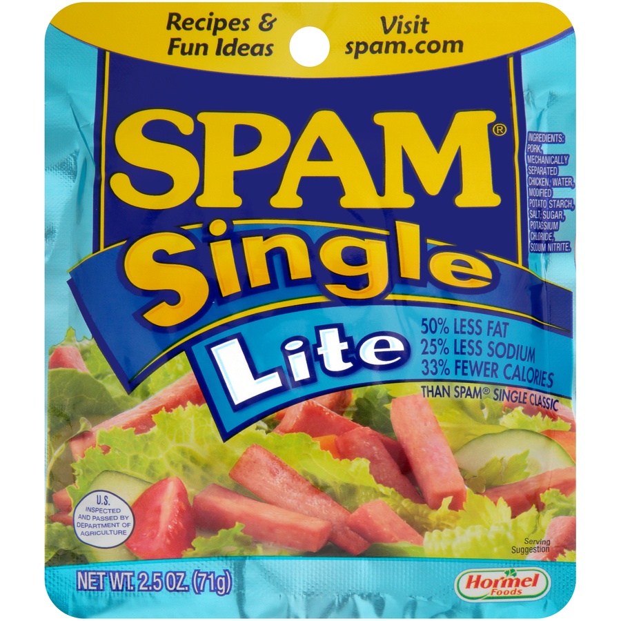slide 1 of 1, SPAM Single Lite Packaged Meat, 2.5 oz