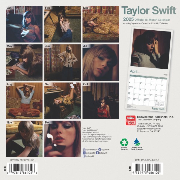 slide 4 of 8, 2025 Browntrout Entertainment Monthly Mini Wall Calendar, 7"" X 7"", Taylor Swift, January 2025 To December 2025, 1 ct