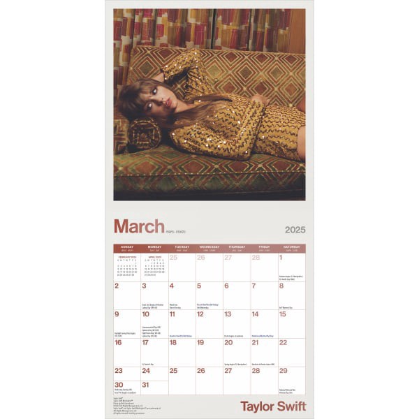 slide 8 of 8, 2025 Browntrout Entertainment Monthly Mini Wall Calendar, 7"" X 7"", Taylor Swift, January 2025 To December 2025, 1 ct