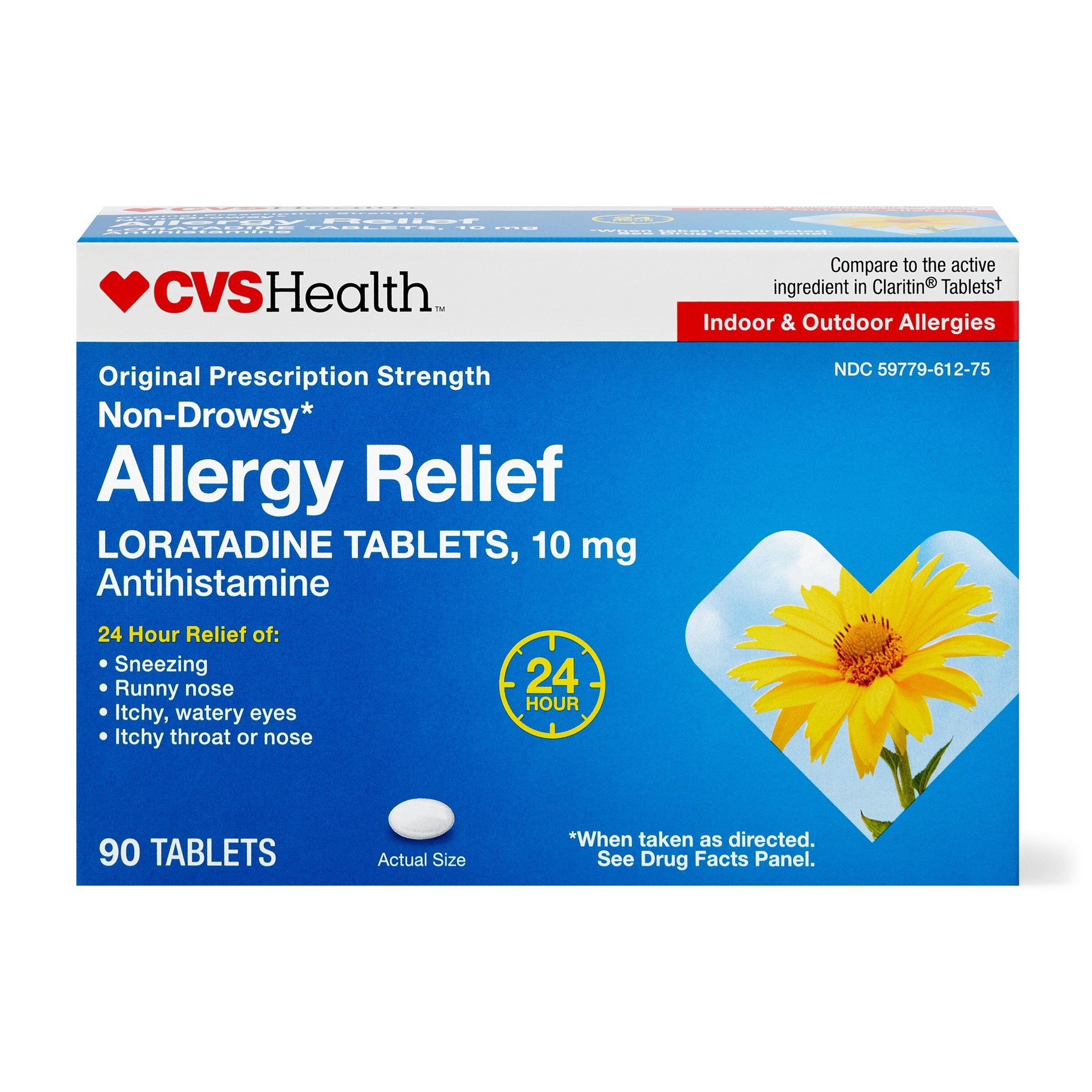 slide 1 of 1, Cvs Health 24Hr Non Drowsy Allergy Relief Loratadine Tablets, 90 Ct, 100 ct