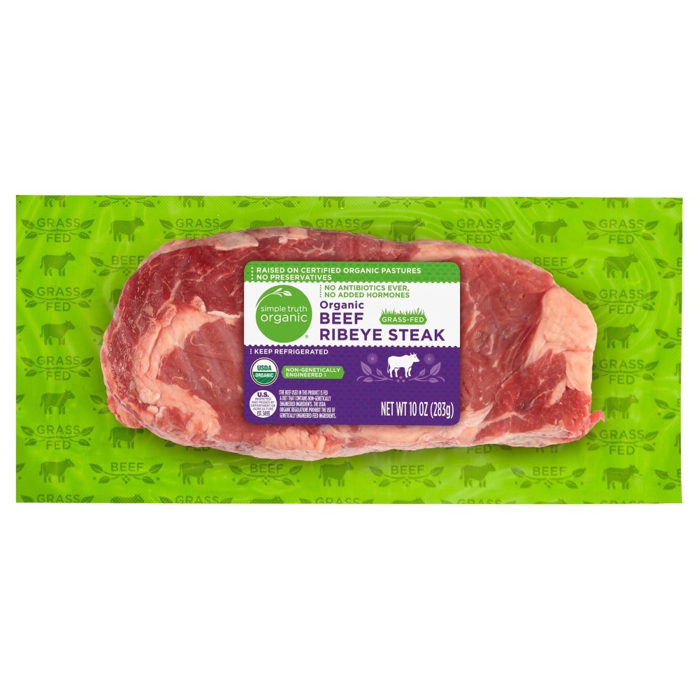slide 3 of 3, Simple Truth Organic Grass Fed Beef Ribeye Steak, 10 oz
