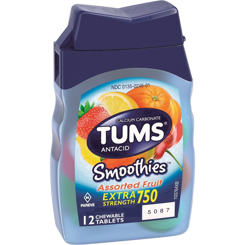 slide 70 of 94, TUMS Smoothies Chewable Extra Strength Antacid Tablets for Heartburn Relief, Assorted Fruit - 12 Count, 12 ct