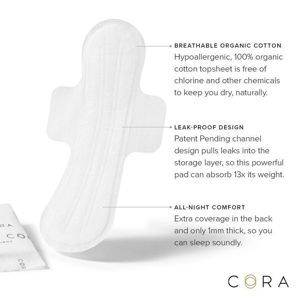 slide 4 of 4, Cora The Peace-of-Mind Overnight with Wings Pad 14 ea, 14 ct