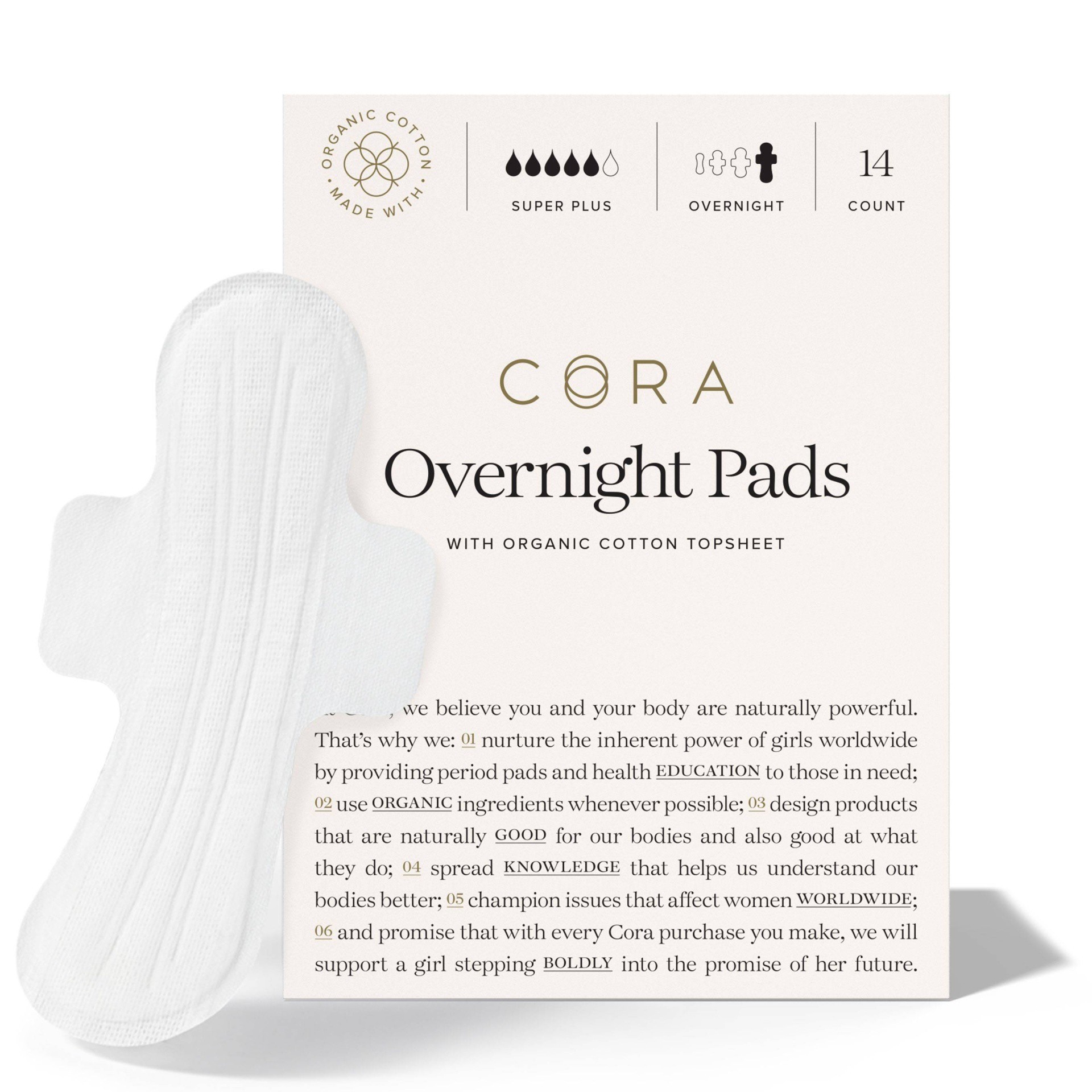 slide 1 of 4, Cora The Peace-of-Mind Overnight with Wings Pad 14 ea, 14 ct