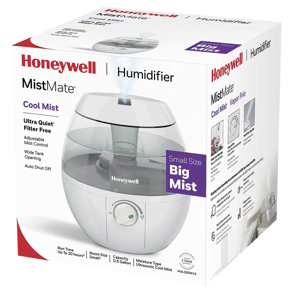 slide 1 of 1, Honeywell Mist Mate Ultrasonic Humidifier - White, 1 ct