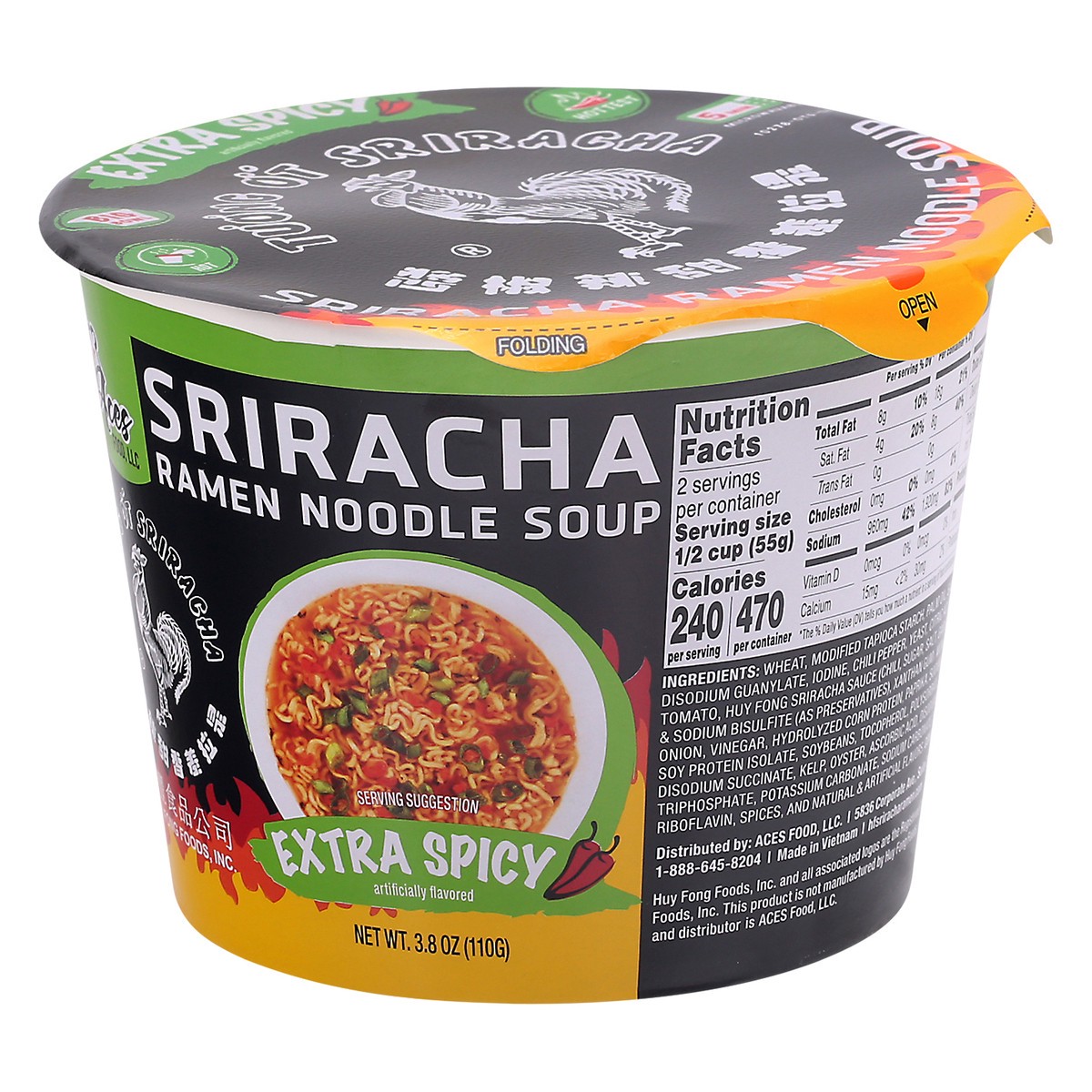 slide 6 of 11, Aces food Aces Sriracha Extra Spicy Ramn, 3.8 oz