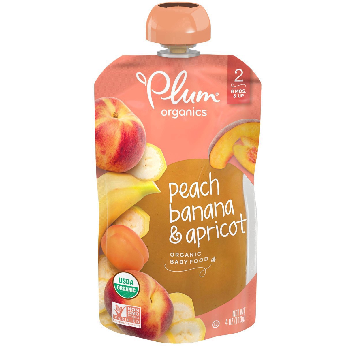 slide 68 of 77, Plum Organics Stage 2 Organic Baby Food Peach, Banana + Apricot 4oz Pouch, 4 oz