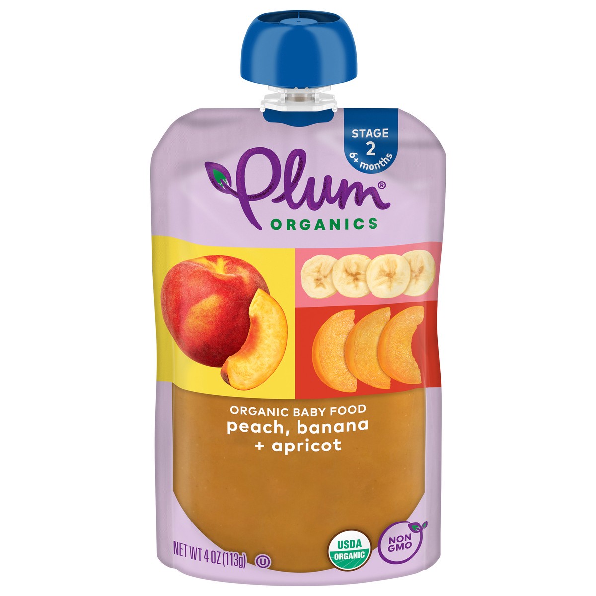 slide 1 of 77, Plum Organics Stage 2 Organic Baby Food Peach, Banana + Apricot 4oz Pouch, 4 oz