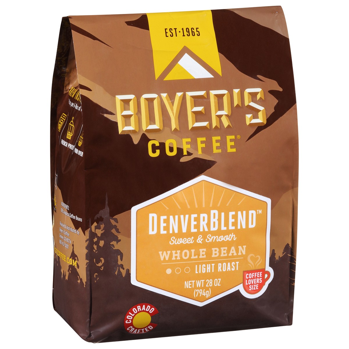 slide 4 of 9, Boyer's Light Roast Whole Bean Denver Blend Coffee - 28 oz, 28 oz