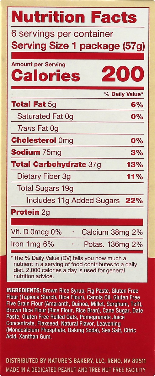 slide 9 of 9, Nature's Bakery Pomegranate Gluten Free Fig Bars, Snack Bars, 6 Ct, 6 ct; 2 oz