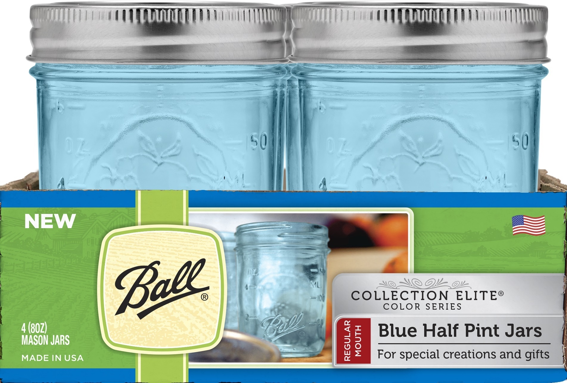 slide 1 of 3, Ball Regular Mouth Jars - Blue, 4 ct; 8 oz