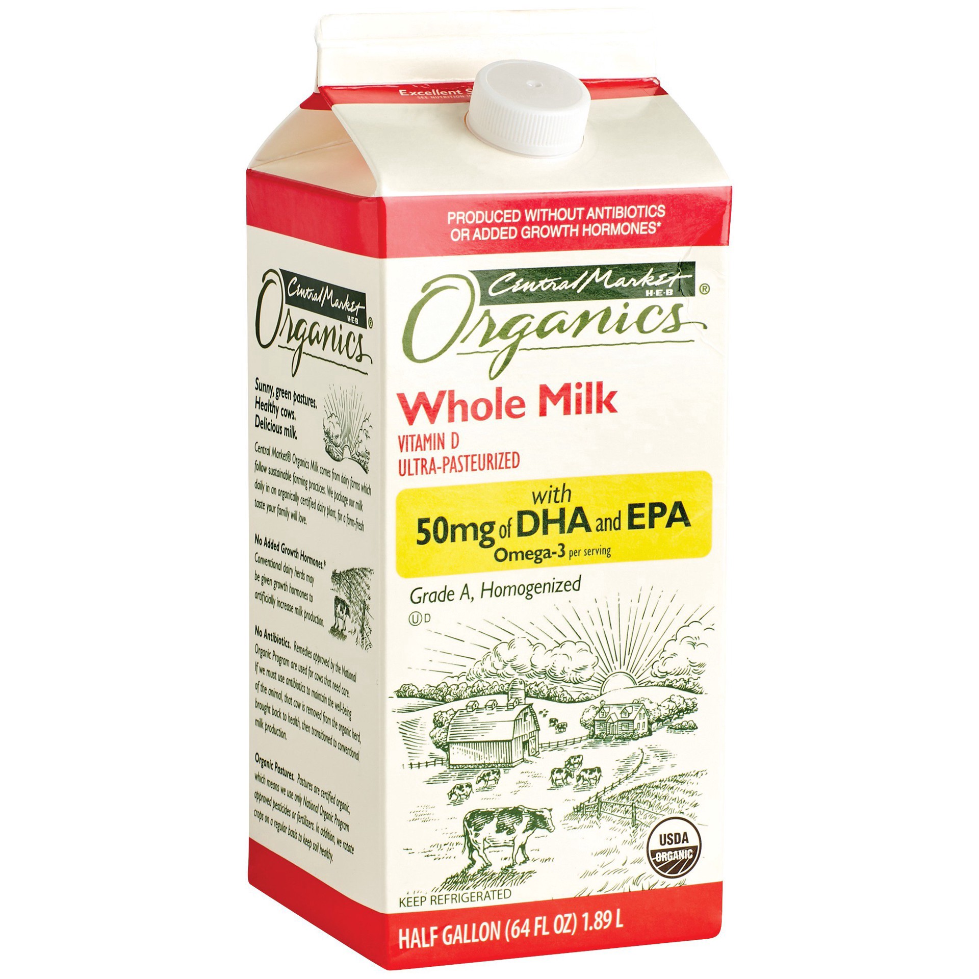 slide 1 of 1, Central Market Organic Whole Milk with DHA, 1/2 gal
