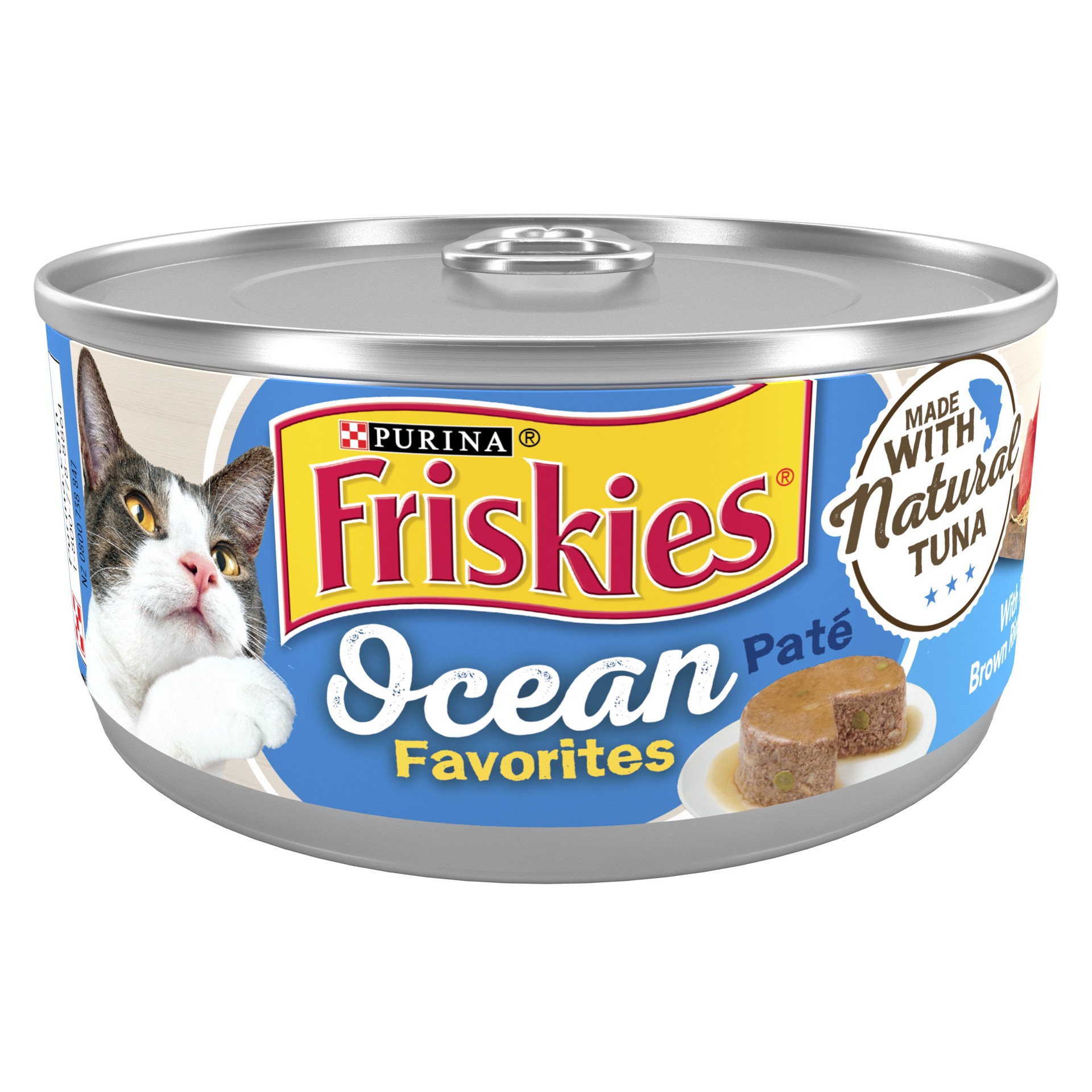 slide 1 of 8, Friskies Purina Friskies Wet Cat Food Pate Ocean Favorites With Natural Tuna, Brown Rice and Peas, 5.5 oz