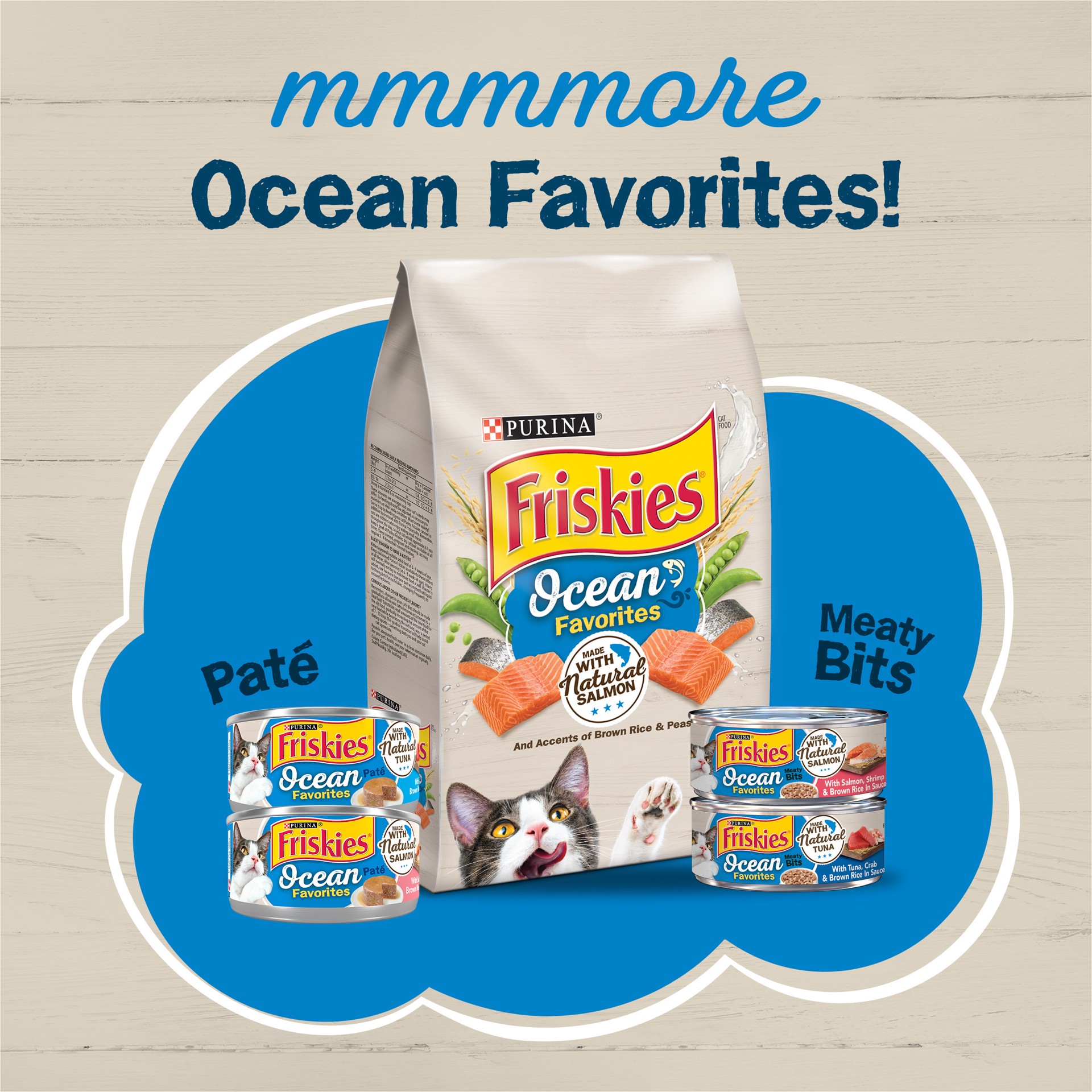 slide 5 of 8, Friskies Purina Friskies Wet Cat Food Pate Ocean Favorites With Natural Tuna, Brown Rice and Peas, 5.5 oz