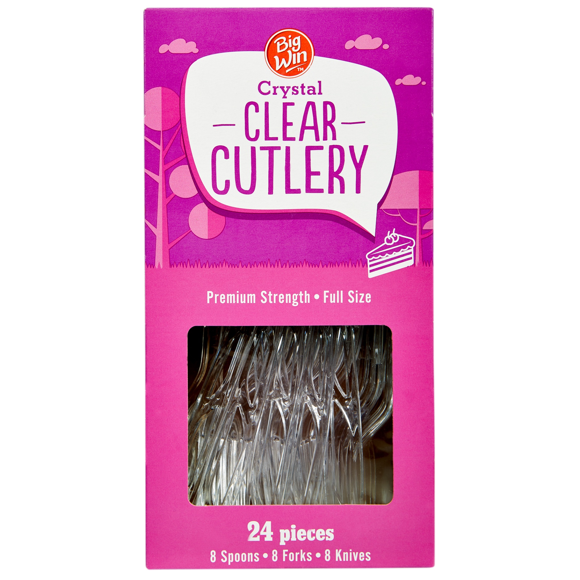 slide 1 of 3, Big Win Crystal Clear Cutlery Mix, 24 ct