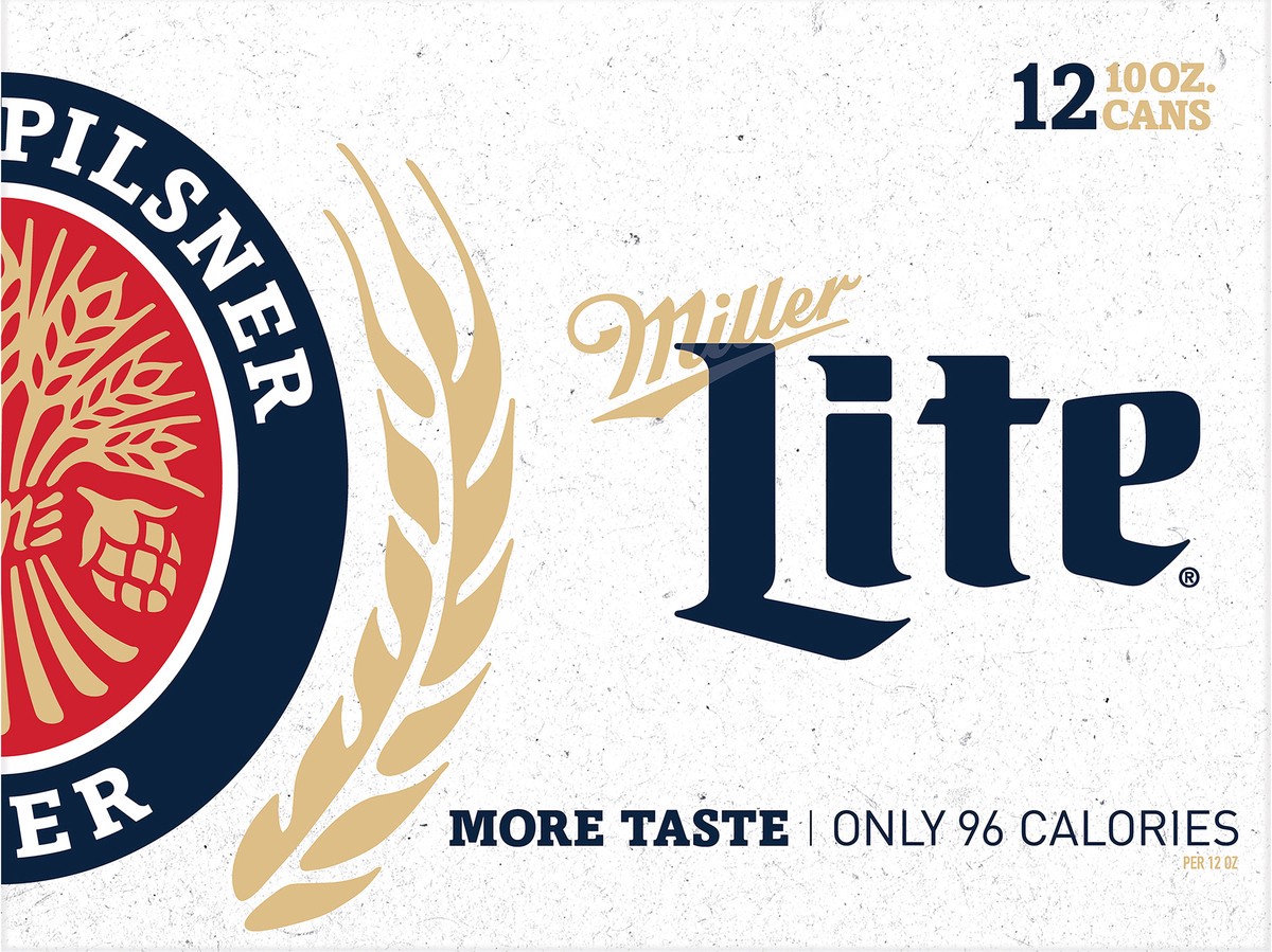 slide 6 of 9, Miller Lite American Light Lager Beer, 4.2% ABV, 12-pack, 10-oz beer cans, 240 oz